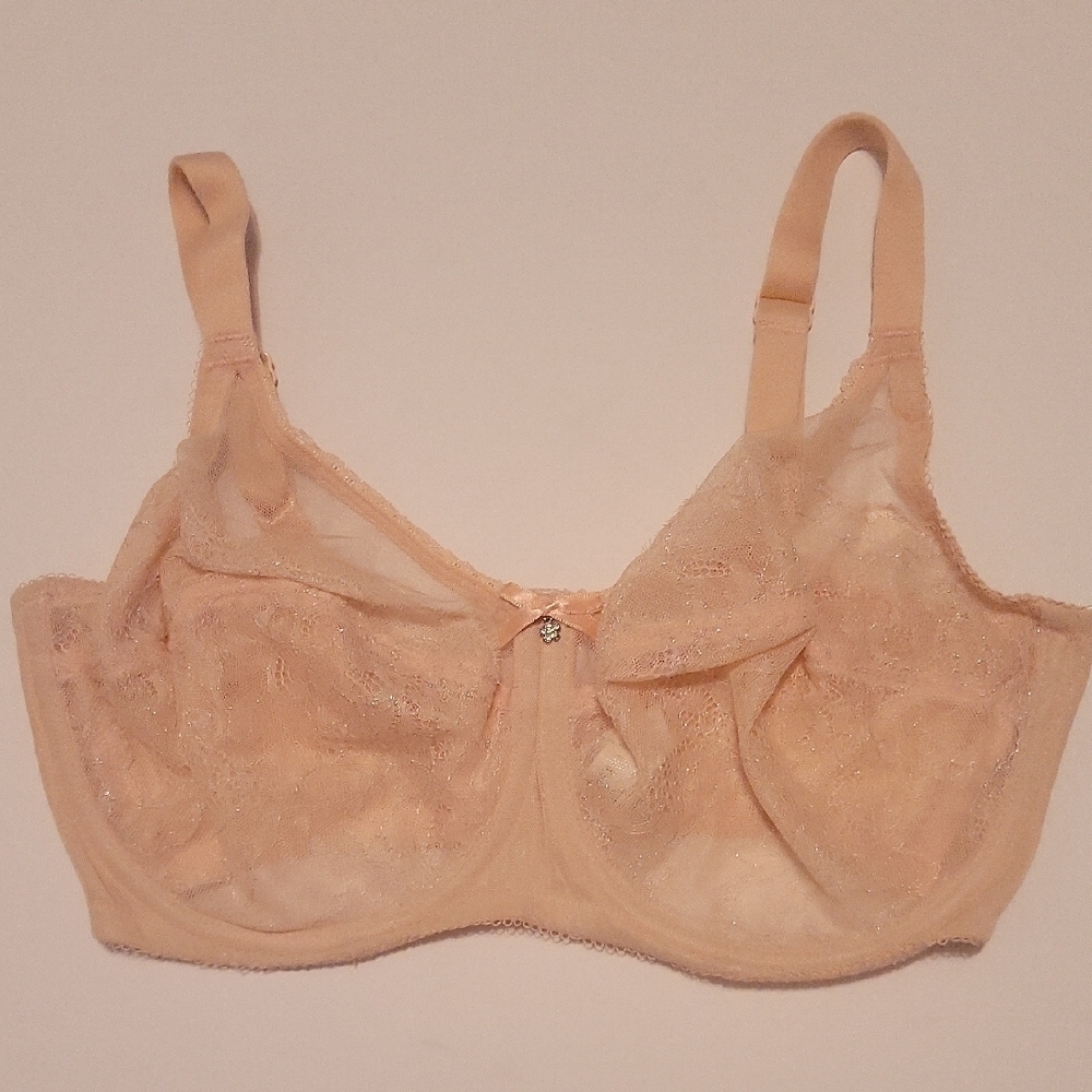 Wacoal Soft Pink Retro Chic Full-Figure Underwire‎ Lace Bra 855186 EUC